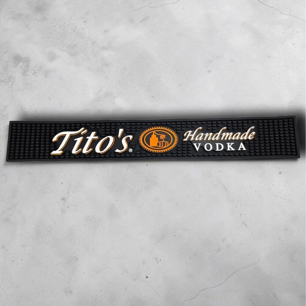 Tito's Handmade Vodka Rubber Bar Mat Rail Spill Mat 23" x 3.25" Black Man Cave